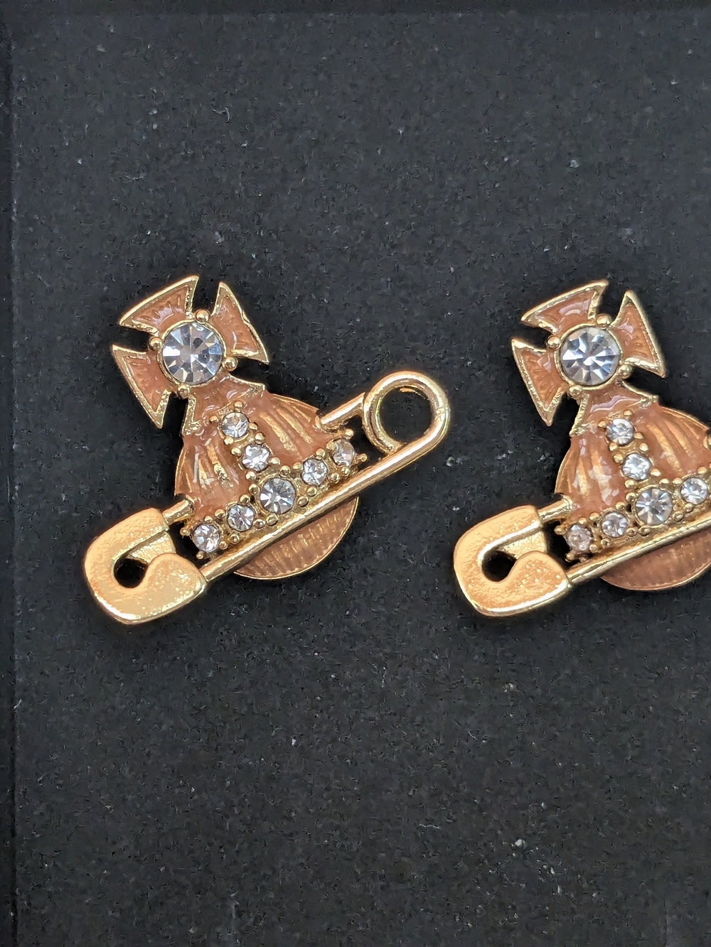 Vivienne Westwood Gold Tone Orb Earrings with Crystal Safety Pin Detail